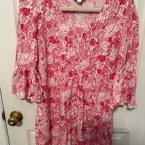 Lilly Pulitzer Red and White Floral Long Sleeve Dress